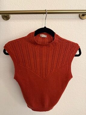Free People Rust Orange Knit Sleeveless Sweater Shell